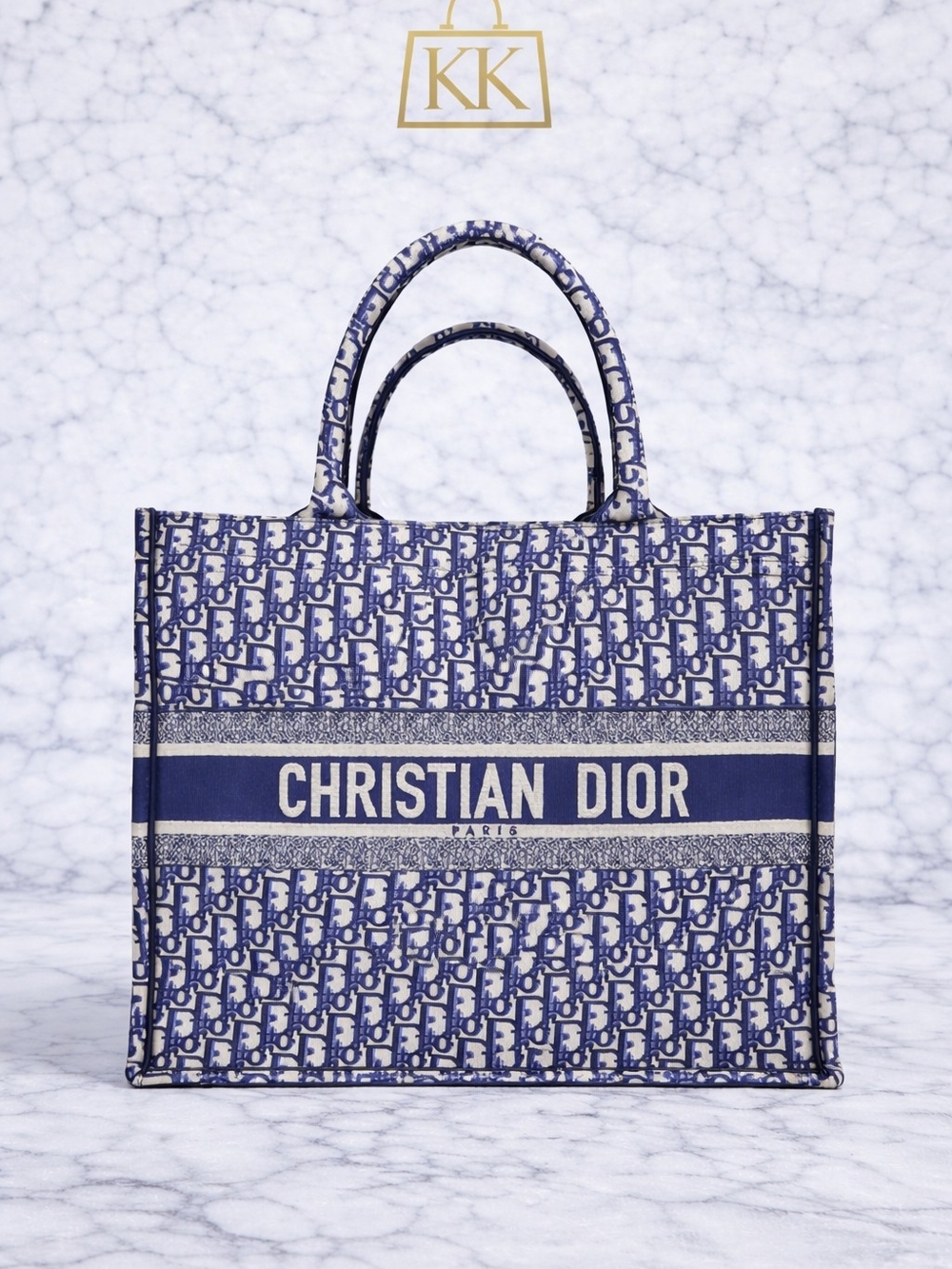 Dior Navy and White Oblique Book Tote (Large)